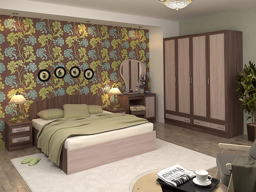 Спальный гарнитур цвета орех Тавла-9 М Дизайн-2