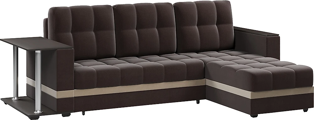 Угловой диван с независимым пружинным блоком Атланта Классик Браун со столиком
